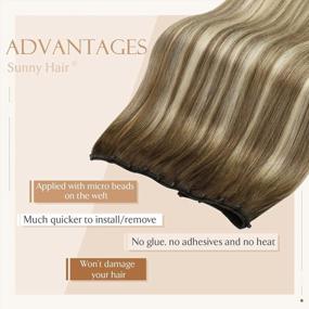 img 2 attached to 🌞 Sunny Micro Beads Weft Hair Extensions: Ombre Brown Blonde Mix, Real Human Hair, 18inch 50g, Prebeaded & Straight
