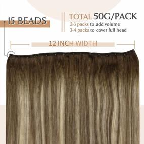 img 3 attached to 🌞 Sunny Micro Beads Weft Hair Extensions: Ombre Brown Blonde Mix, Real Human Hair, 18inch 50g, Prebeaded & Straight