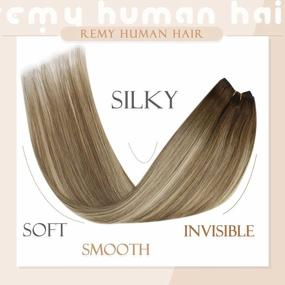 img 1 attached to 🌞 Sunny Micro Beads Weft Hair Extensions: Ombre Brown Blonde Mix, Real Human Hair, 18inch 50g, Prebeaded & Straight