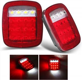 img 1 attached to LIMICAR RV LED Tail Lights, 2PCS Square 22 Red/White Stop Turn Trailer Lights With License Plate Light And Clearance Marker Lights For Truck RV Caravan Jeep YJ TJ JK CJ