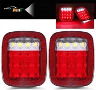 limicar rv led tail lights, 2pcs square 22 red/white stop turn trailer lights with license plate light and clearance marker lights for truck rv caravan jeep yj tj jk cj logo