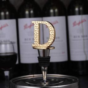 img 1 attached to D Initial Letter Monogram Hammered Metal Wine Stopper - Perfect Gift For Kitchen Decor, Bar, Wedding Party - Gold Finish