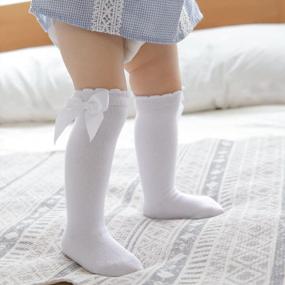 img 1 attached to CozyWay Knee High Socks For Baby Girls - 3/6 Pack With Bow, Ruffled Design, And School Uniform Style - Long Stockings For Infants And Toddlers
