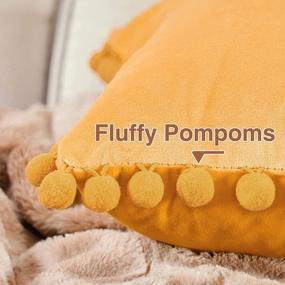 img 2 attached to Upgrade Your Home Décor With Top Finel Pom Pom Throw Pillow Covers In Soft Velvet - Pack Of 2, Mustard Yellow, 12 X 20 Inches