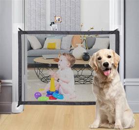 img 4 attached to 🐾 Dellfolen Mesh Dog Gate Magic Pet Gates - Wide Gate for Stairs, Indoor/Outdoor, Portable Folding Safety Gate, 41 inch X 31.5 inch [New Upgraded], Black