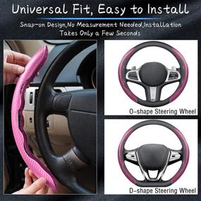 img 1 attached to Carbon Fiber Pattern Steering Wheel Cover - Cokacot Non-Slip Car Wheel Protector, 🎀 Safe Car Steering Wheel Accessories for Women and Men, Universal Fit for Any Size (Pink)