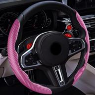 carbon fiber pattern steering wheel cover - cokacot non-slip car wheel protector, 🎀 safe car steering wheel accessories for women and men, universal fit for any size (pink) логотип