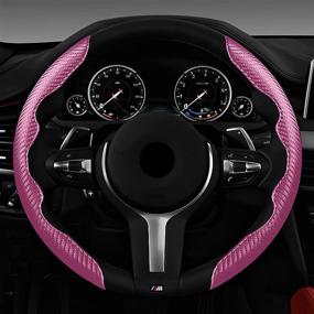 img 3 attached to Carbon Fiber Pattern Steering Wheel Cover - Cokacot Non-Slip Car Wheel Protector, 🎀 Safe Car Steering Wheel Accessories for Women and Men, Universal Fit for Any Size (Pink)