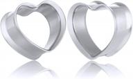 heart-shaped ear plugs for women: 2pcs gold, silver, & black stainless steel gauges for stretched earlobes logo