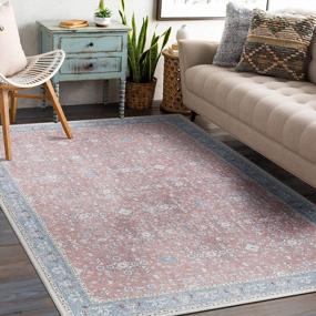 img 4 attached to Premium Recycled Machine Washable 5'X7' Rust Area Rug: Transitional Bordered Floral Stain Resistant Flat Weave Eco Friendly - Rugshop
