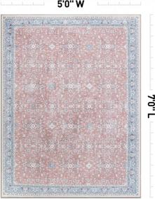 img 3 attached to Premium Recycled Machine Washable 5'X7' Rust Area Rug: Transitional Bordered Floral Stain Resistant Flat Weave Eco Friendly - Rugshop