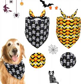 img 4 attached to 2Pcs Halloween Dog Bandanas Printed Pumpkin Bibs Pet Scarf Costumes For Large Dogs - Reversible Triangle Accessory Bandanas