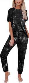 img 3 attached to Stylish And Comfortable Tie Dye Sleepwear Set For Women - Selowin Short Sleeve Pajamas With Matching Pants In L Black