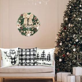 img 1 attached to 4 Pack Christmas Decorations: Buffalo Plaid Throw Pillow Covers W/ Trees & Deer, 18X18” Farmhouse Pillow Cases For Winter & Holiday - HAJACK