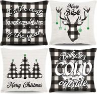 4 pack christmas decorations: buffalo plaid throw pillow covers w/ trees & deer, 18x18” farmhouse pillow cases for winter & holiday - hajack logo
