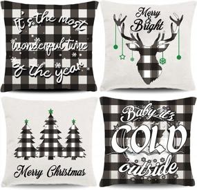 img 4 attached to 4 Pack Christmas Decorations: Buffalo Plaid Throw Pillow Covers W/ Trees & Deer, 18X18” Farmhouse Pillow Cases For Winter & Holiday - HAJACK