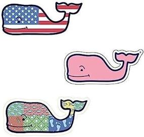 img 1 attached to 🐋 Premium Preppy VINEYARD VINES Whale Vinyl Stickers - American Flag, Patchwork, Classic Pink - 3 Pack 2.0 x 4.5 inches