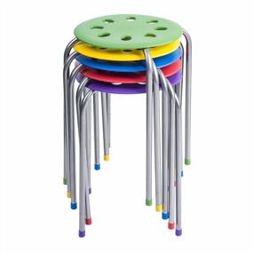img 4 attached to Pearington Plastic Classroom Stools for Kids, Multipurpose Stool Chairs, Flexible Seating, Stackable Stools, Stainless Steel Legs - Set of 5, Multiple Colors