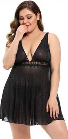 img 2 attached to Sexy Plus Size Lingerie: Garmol Babydoll Chemise With Lace And Sparkle Mesh For Deep V-Neck Sleepwear