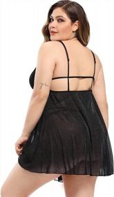 img 1 attached to Sexy Plus Size Lingerie: Garmol Babydoll Chemise With Lace And Sparkle Mesh For Deep V-Neck Sleepwear