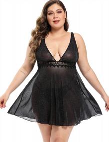img 3 attached to Sexy Plus Size Lingerie: Garmol Babydoll Chemise With Lace And Sparkle Mesh For Deep V-Neck Sleepwear