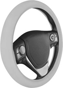 img 3 attached to Men's Ultra Soft Gray Steering Wheel Cover - Standard 15 inch Size, Comfy Grip Faux Leather Car Steering Wheel Cover for Truck, Van, SUV, and Auto - By Sharper Image