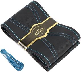 img 4 attached to 🚗 Universal Car Steering Wheel Cover - 15 Inch, Needle & Blue Thread, Anti-Slip Artificial Leather Wrap for Enhanced Automotive Interior Protection