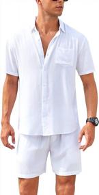 img 4 attached to Men'S Stylish Flower Button Down Hawaiian Shirt & Shorts Set - EISHOPEER Casual Short Sleeve Suits