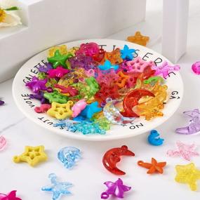 img 1 attached to Beadthoven 400Pcs Colorful Chunky Acrylic Star Moon Starfish Charm Pendants Mixed Transparent Opaque Plastic Dangle Charm Beads For DIY Necklace Keychain Jewelry Making Accessories Kids Girl