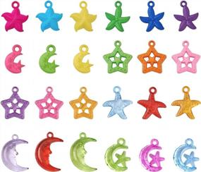 img 4 attached to Beadthoven 400Pcs Colorful Chunky Acrylic Star Moon Starfish Charm Pendants Mixed Transparent Opaque Plastic Dangle Charm Beads For DIY Necklace Keychain Jewelry Making Accessories Kids Girl