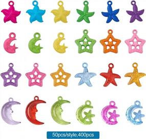 img 3 attached to Beadthoven 400Pcs Colorful Chunky Acrylic Star Moon Starfish Charm Pendants Mixed Transparent Opaque Plastic Dangle Charm Beads For DIY Necklace Keychain Jewelry Making Accessories Kids Girl