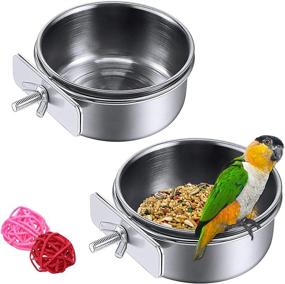 img 4 attached to 🦜 HERCOCCI Stainless Steel Parrot Bird Feeder Cup, Clamp Holder Coop Food Bowl, Cage Water Dish for Parakeet Lovebird Conure Cockatiel Budgie Chinchilla