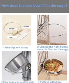 img 1 attached to 🦜 HERCOCCI Stainless Steel Parrot Bird Feeder Cup, Clamp Holder Coop Food Bowl, Cage Water Dish for Parakeet Lovebird Conure Cockatiel Budgie Chinchilla