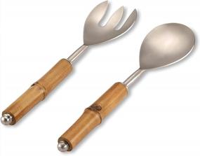 img 4 attached to Stainless Steel Salad Servers & Tongs Set W/ Bamboo Handle - 12In Modern Serving Utensils For Cooking & Tossing Salads