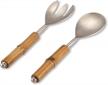 stainless steel salad servers & tongs set w/ bamboo handle - 12in modern serving utensils for cooking & tossing salads logo