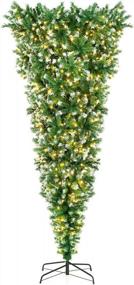 img 4 attached to Перевернутая рождественская елка Goplus 7.5Ft с предварительно освещенной подсветкой - 1100 снежных веток, 400 теплых светодиодных ламп, 8 режимов освещения, металлическая подставка - идеально подходит для домашнего декора вечеринки в офисе