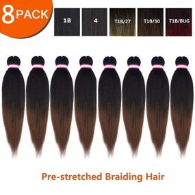 img 3 attached to Get Trendy With Pre-Stretched Braiding Hair Extension In Natural Black & Brown- 20 Inch, 8 Packs, Hot Water Setting Perm Yaki Synthetic Hair For Twist Braids- #1B/30