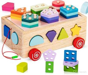 img 4 attached to 🎨 Colorful Shape Sorter Learning Toys for Toddlers | Montessori Wooden Stacking Blocks | Educational Activity Cube for 2-3 Year Olds 18M+ | Preschool Learning & Education Toys | Great Baby Boy Girl Gift