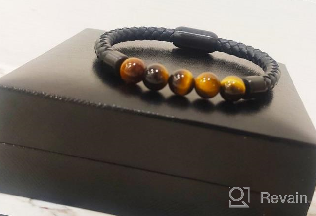 img 1 attached to FANCIME Men's Leather Beaded Bracelet | Braided Wrap Cuff with Stainless Steel Magnetic Clasp - Perfect Men's Gift for Father's Day & Beyond review by James Daniels