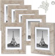 set of 6 upsimples distressed burlywood picture frames with real glass - display 4x6 photos with mat or 5x7 photos without mat - wall or tabletop collage for multi photo display логотип