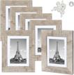 set of 6 upsimples distressed burlywood picture frames with real glass - display 4x6 photos with mat or 5x7 photos without mat - wall or tabletop collage for multi photo display logo