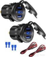 2-pack 12v usb outlet: quick charge 3.0 dual usb car charger with touch switch, voltmeter - ideal for 12v/24v motorcycle, car, marine, atv, bus, truck, and more logo