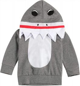 img 4 attached to Newborn Baby Boys Girls Cute Cartoon Shark Long Sleeve Zipper Hooded Romper Jumpsuit Top Outfit Clothes