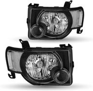 tusdar headlights assembly set for 2008-2012 ford escape suv headlamps (black housing with black reflector) logo