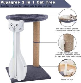 img 3 attached to Pupagree Basics Cat Tree Tower Condo - Multifunctional with Cat Toys, Hammock, Scratching Post - Ideal for Indoor Cats (13.5 x 13.5 x 13.5 inches, Gray)