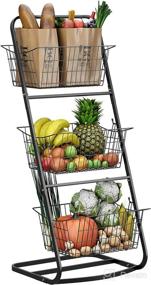 img 4 attached to 3 Tier Market Basket Stand: HOWDIA Fruit Baskets with 🍎 Removable Baskets - Efficient Kitchen Organizer for Pantry, Bathroom, and Kitchen Storage