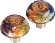 enhance your home decor with mookaitedecor's 7 chakra drawer knobs: set of 2 ammonite fossil resin crystal stone pulls with screws for dressers, cupboards, kitchens, and wardrobes. logo