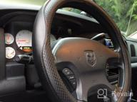 картинка 1 прикреплена к отзыву Valleycomfy Genuine Leather Steering Wheel Cover - Universal 15 Inches, Breathable, Anti-Slip & Odor-Free, Black With Black Lines, For Medium Size Steering Wheels (14 1/2-15 1/4 Inches) от Steve Yatnalkar