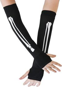 img 3 attached to Skeleteen Bone Hand Skeleton Gloves - Costume Accessories Fingerless Skeleton Stretch Elbow Gloves For Adults And Children
