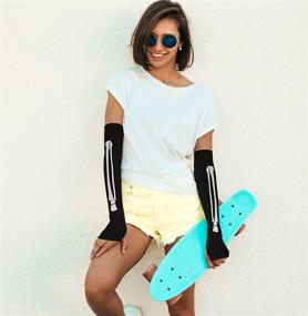img 2 attached to Skeleteen Bone Hand Skeleton Gloves - Costume Accessories Fingerless Skeleton Stretch Elbow Gloves For Adults And Children